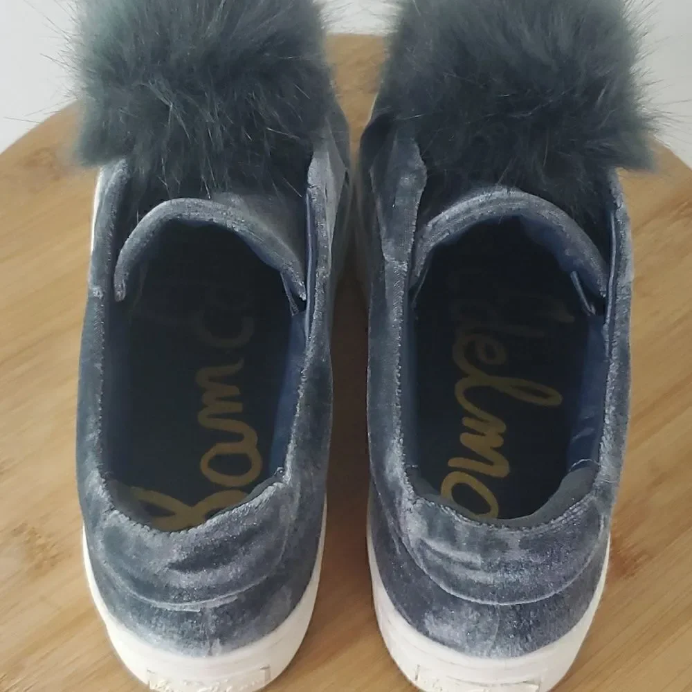 Sam Edelman Leya Velvet Pom Pom Platform Sneakers Women's Size 6.5